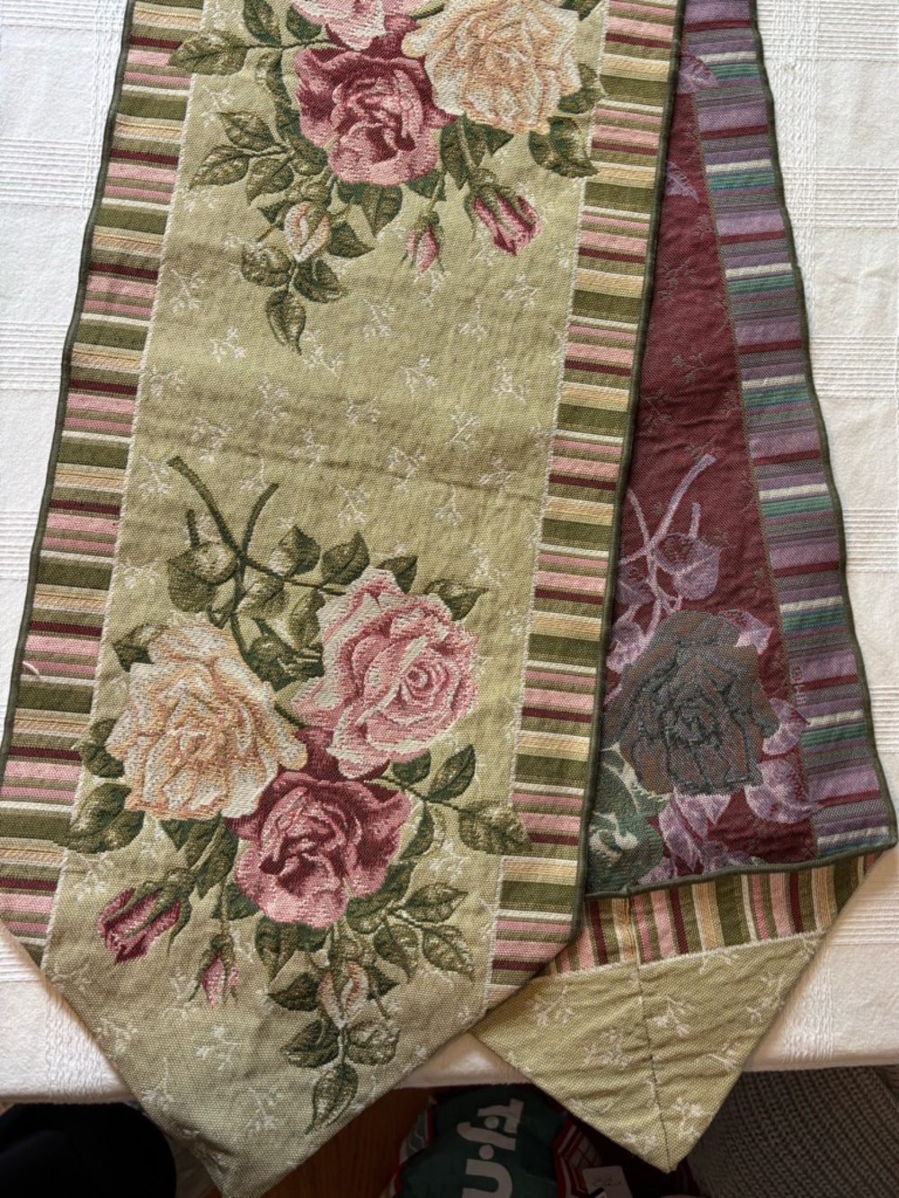 Floral Rose Jacquard Table Runner in Sage and Rose